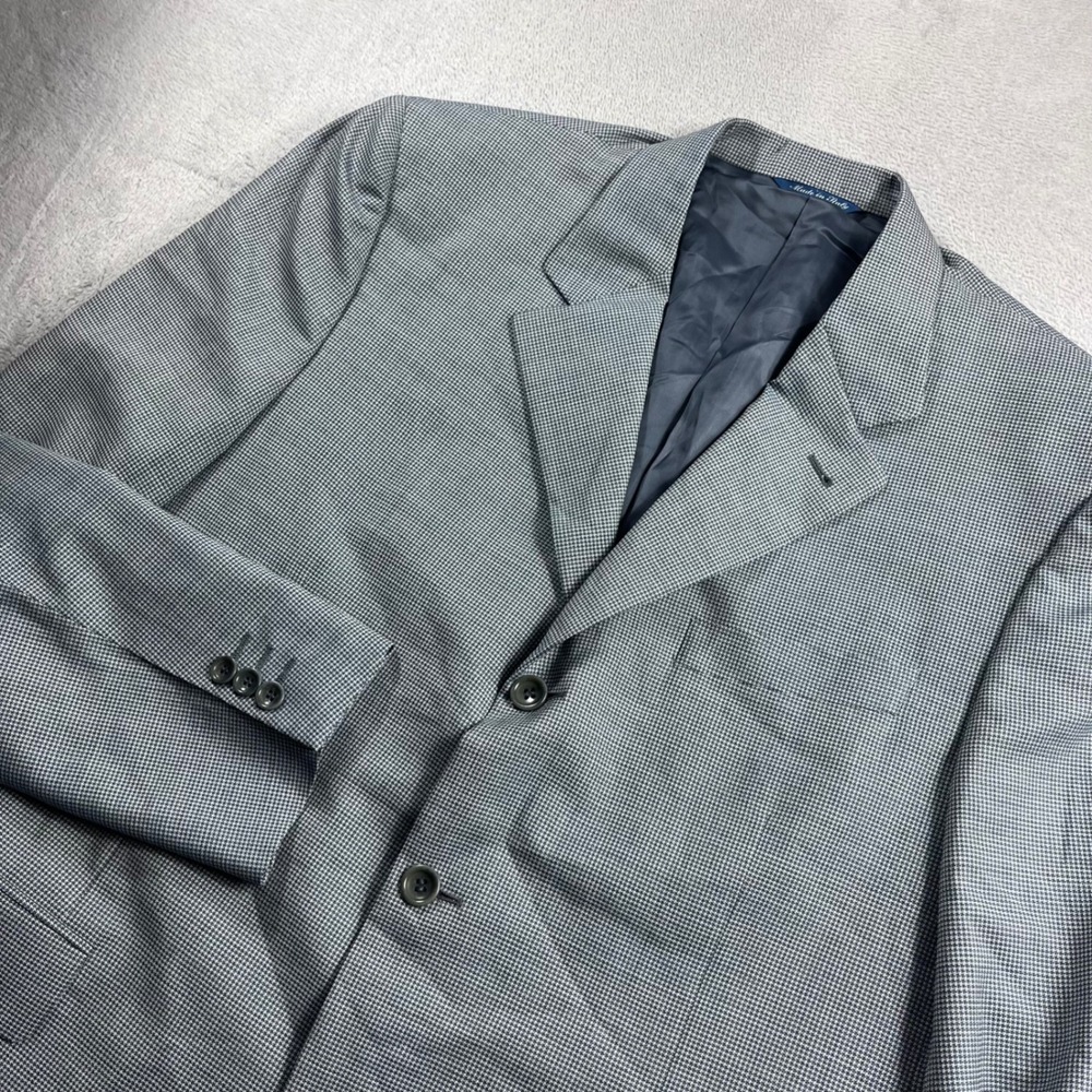 Canali Bloomingdales Mens 54R Wool Blazer Sport Coat Blue Grey Houndstooth Italy